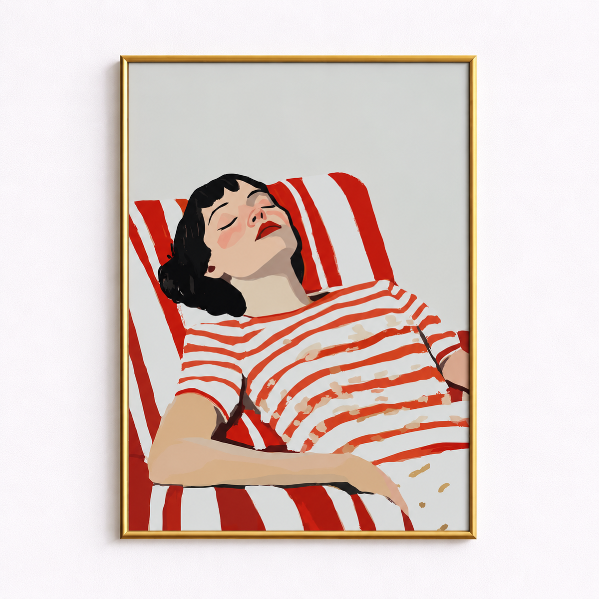 Sunday Siesta Red Striped Woman Art Poster