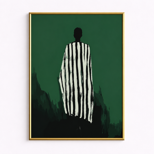 Into the Green Striped Figure Art Poster