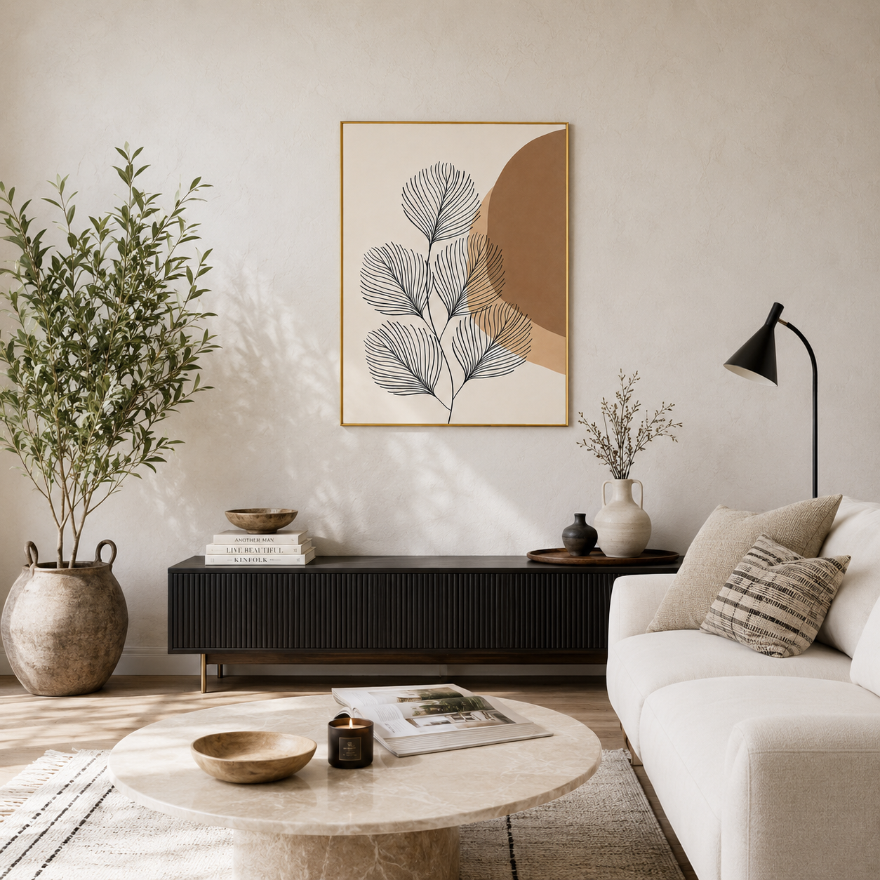 Delicate Palm Line Art Poster – Scandinavian Boho Wall Art