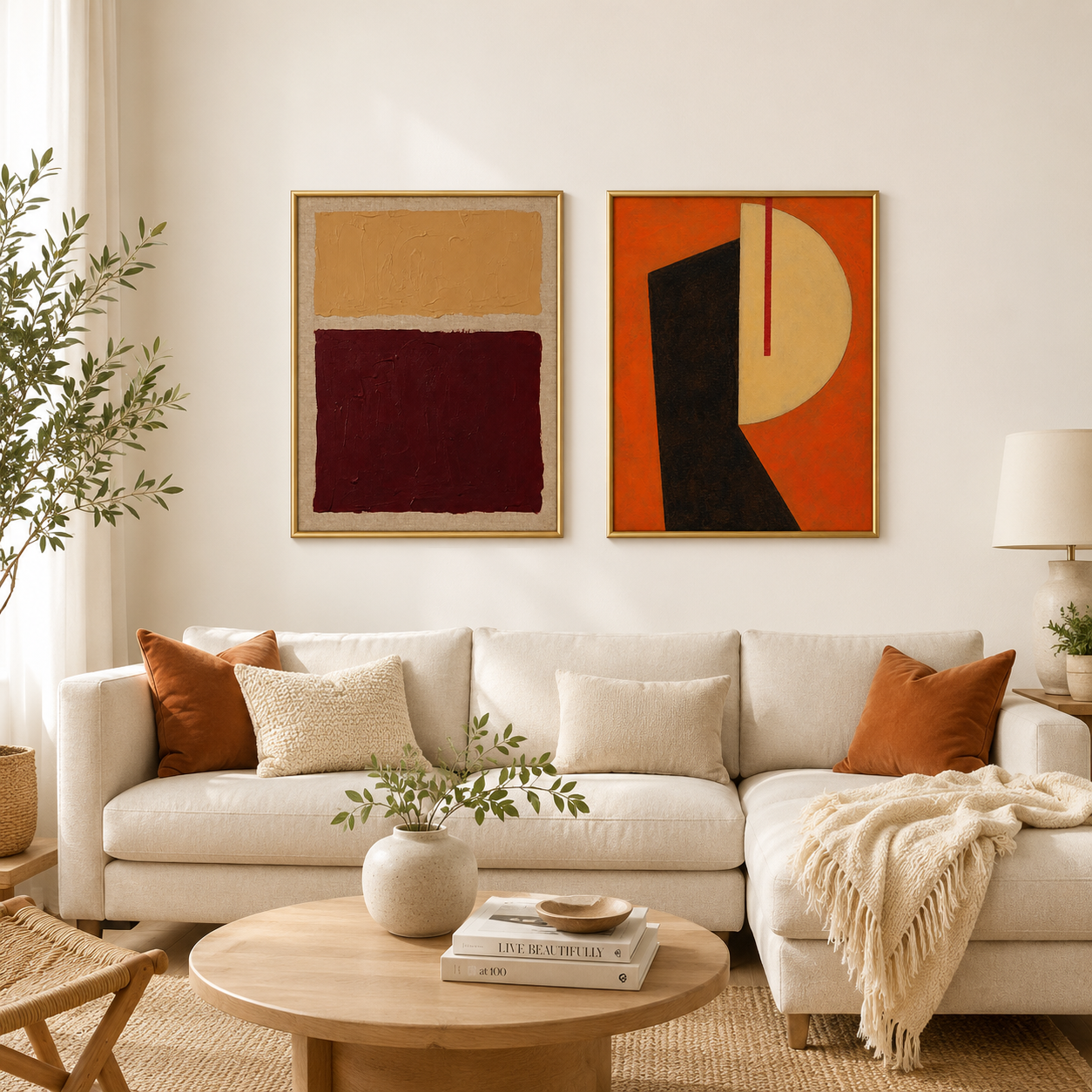 Burgundy & Ochre Abstract Poster – Modern Minimalist Wall Art
