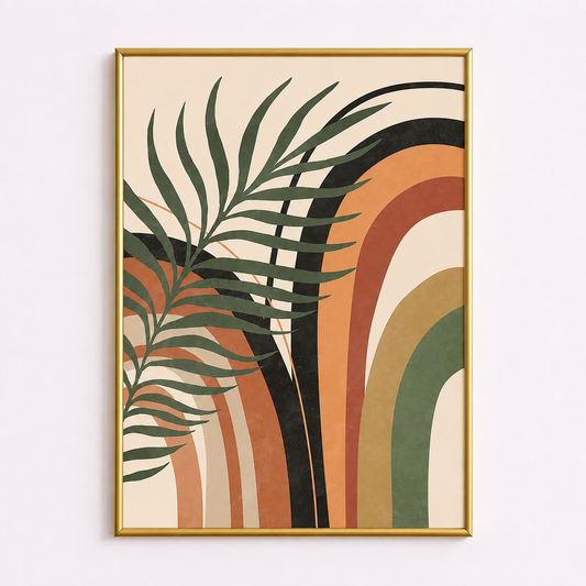 Retro Rainbow Palm Poster – Scandinavian Boho Wall Art