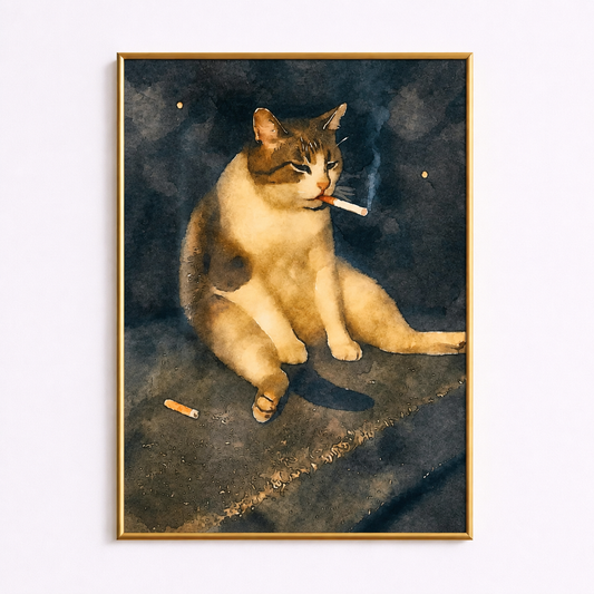 Midnight Rebel Cat Poster – Moody Watercolor Cat Wall Art