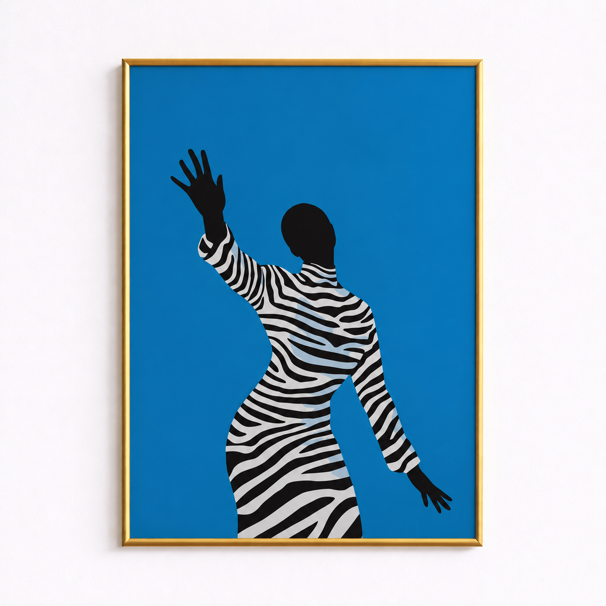 Reach for Blue Striped Figure Art Poster