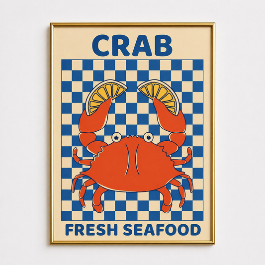 Crab Fresh Seafood Poster – Vintage Kitchen Wall Art