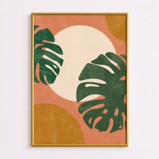 Tropical Sunset Monstera Poster – Scandinavian Boho Wall Art