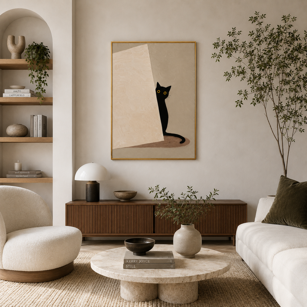 Curious Shadow Cat Poster – Minimalist Black Cat Wall Art