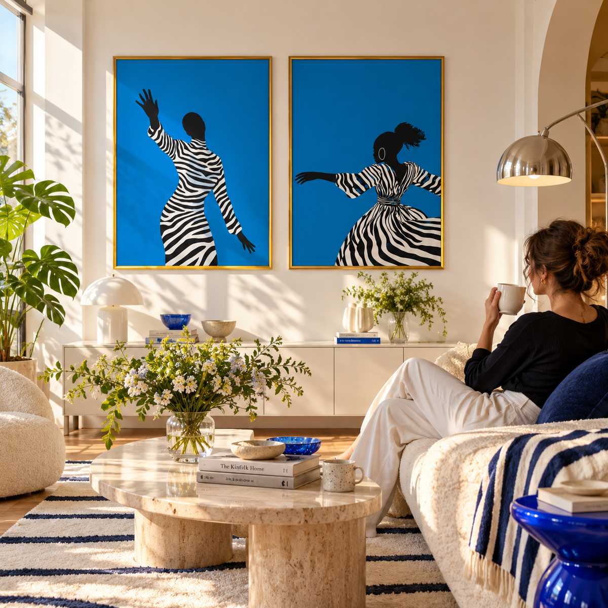 Dance in Blue Striped Woman Art Poster