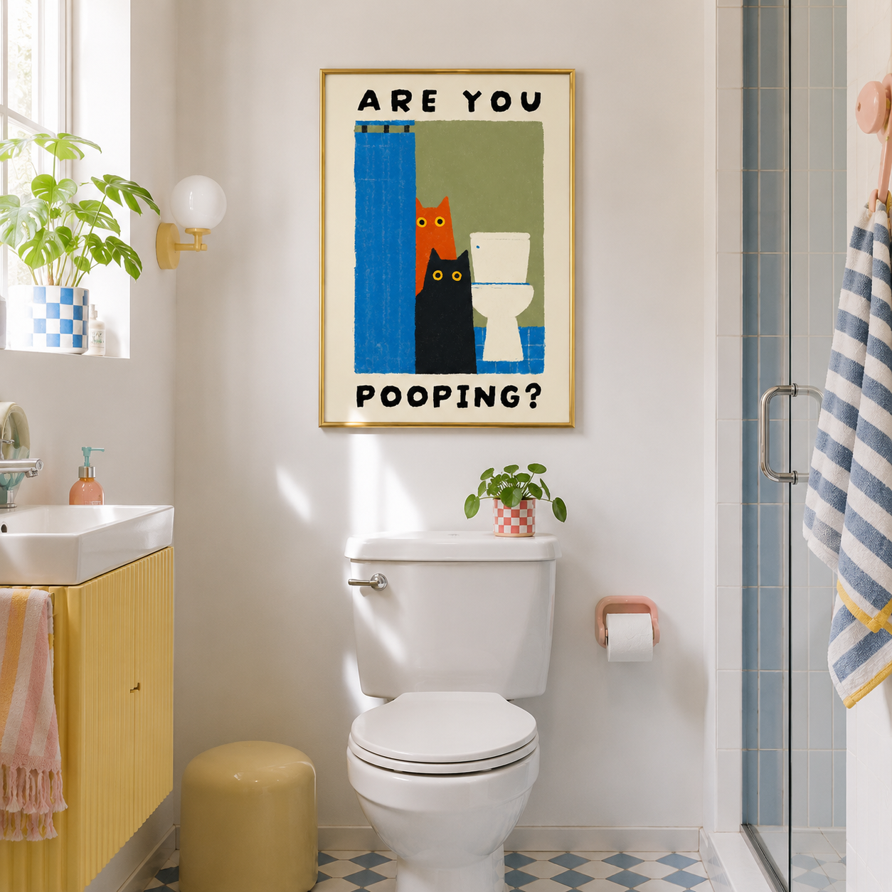 Are You Pooping? Poster – Funny Cat Bathroom Wall Art