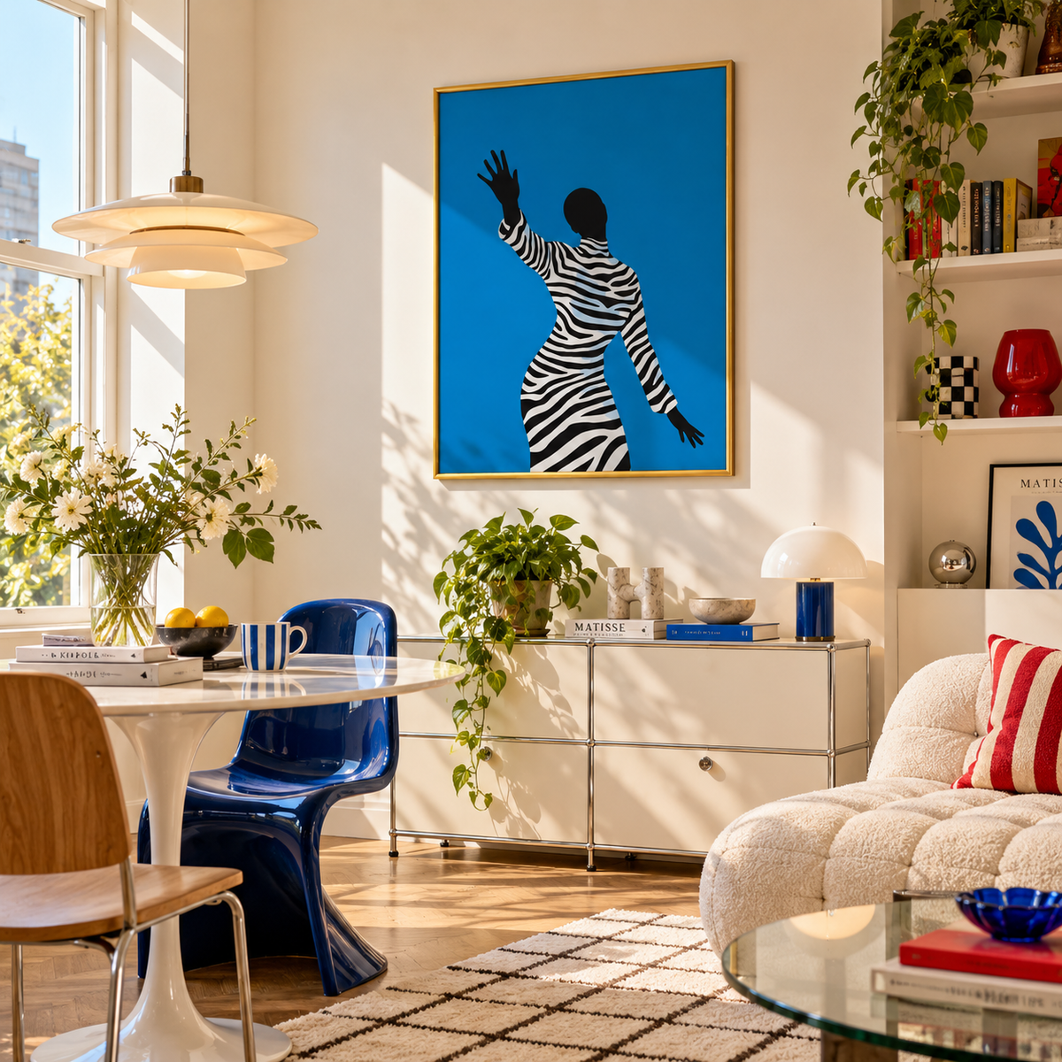 Reach for Blue Striped Figure Art Poster