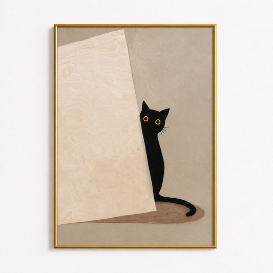 Curious Shadow Cat Poster – Minimalist Black Cat Wall Art