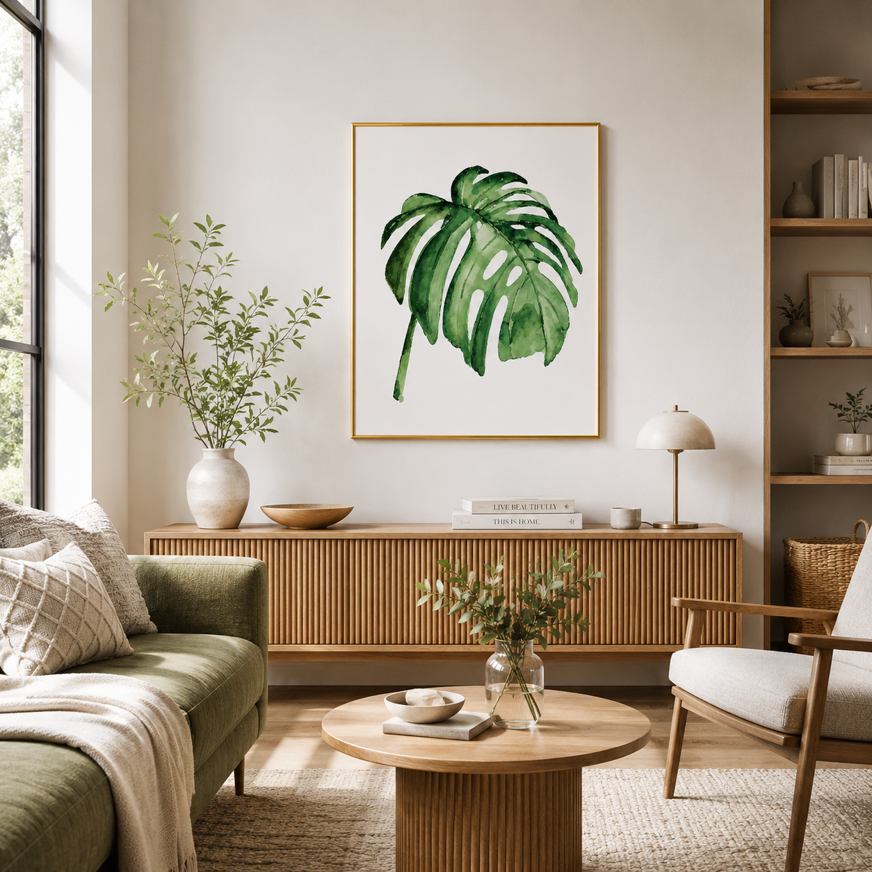 Minimal Watercolor Monstera Poster – Tropical Botanical Wall Art