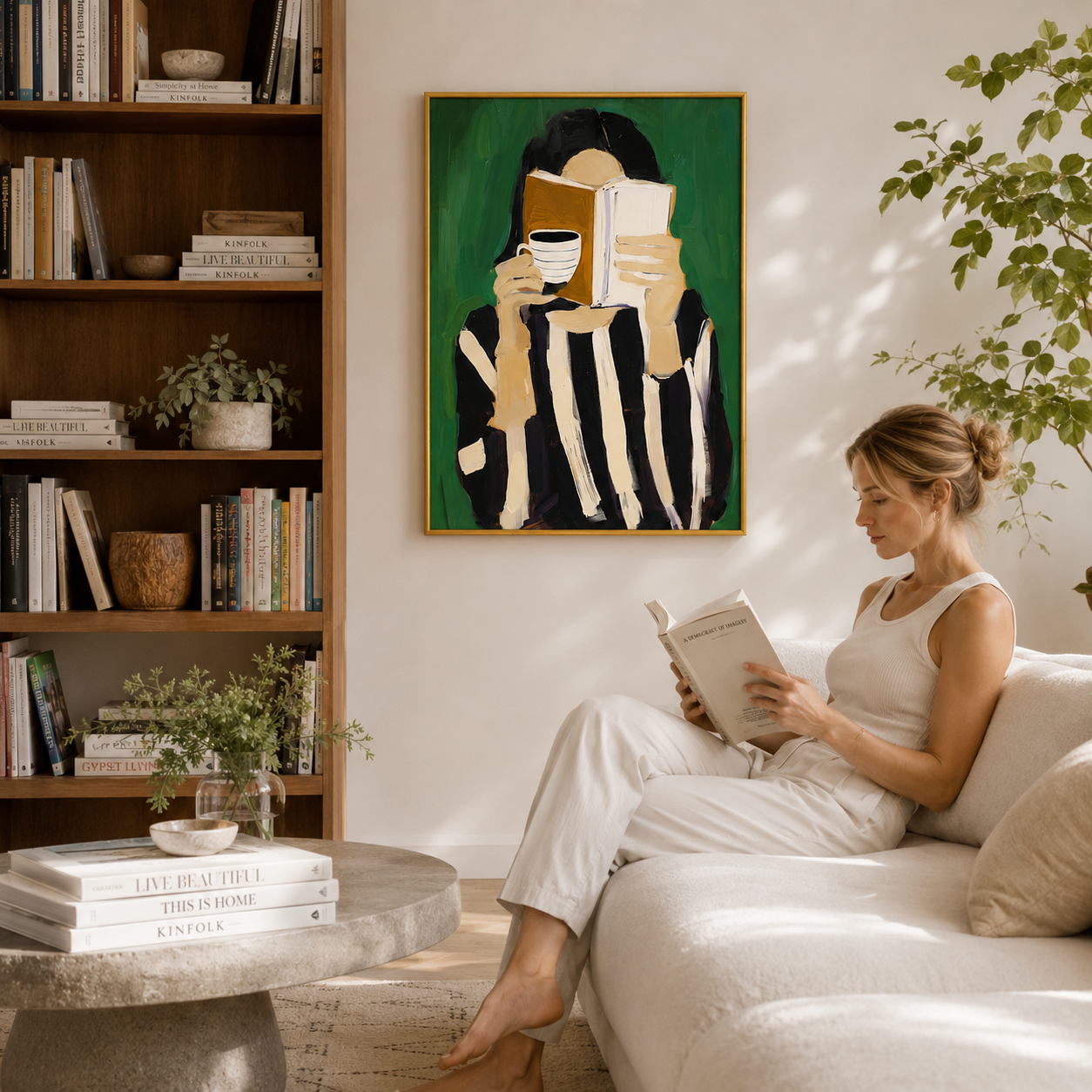 Coffee & Chapters Poster – Modern Reading Wall Art
