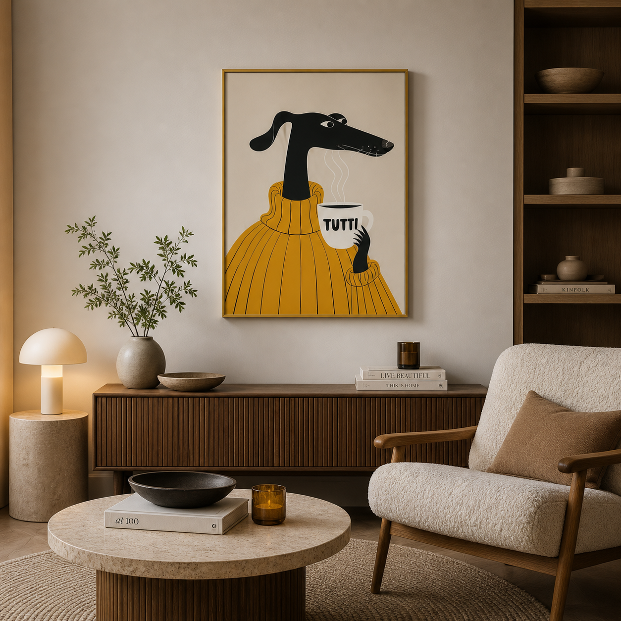 Cozy Coffee Dog Poster – Minimalist Cute Wall Art