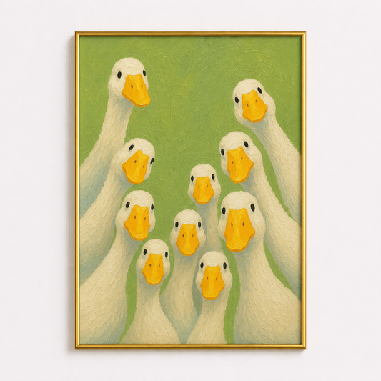 The Curious Flock Poster – Whimsical Duck Wall Art