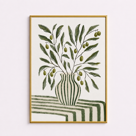 Olive Branch Vase Poster – Mediterranean Botanical Wall Art