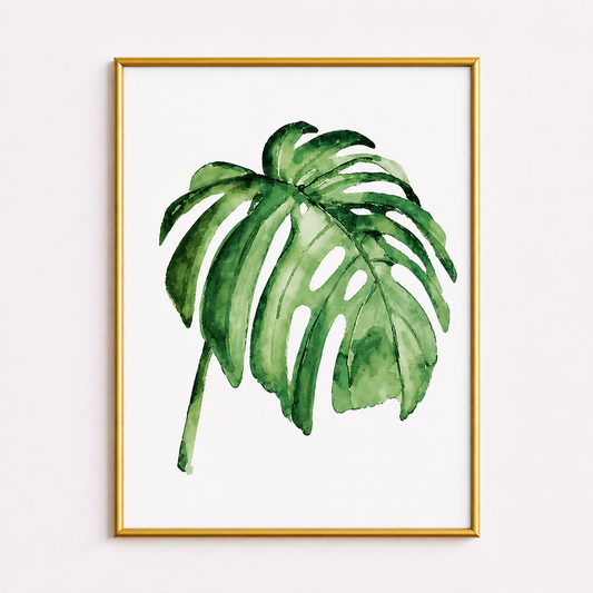 Minimal Watercolor Monstera Poster – Tropical Botanical Wall Art