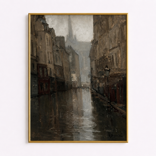 Rainy Paris Street Poster – Vintage Cityscape Wall Art