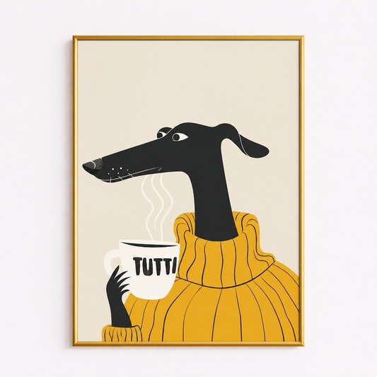 Cozy Coffee Dog Poster – Minimalist Cute Wall Art
