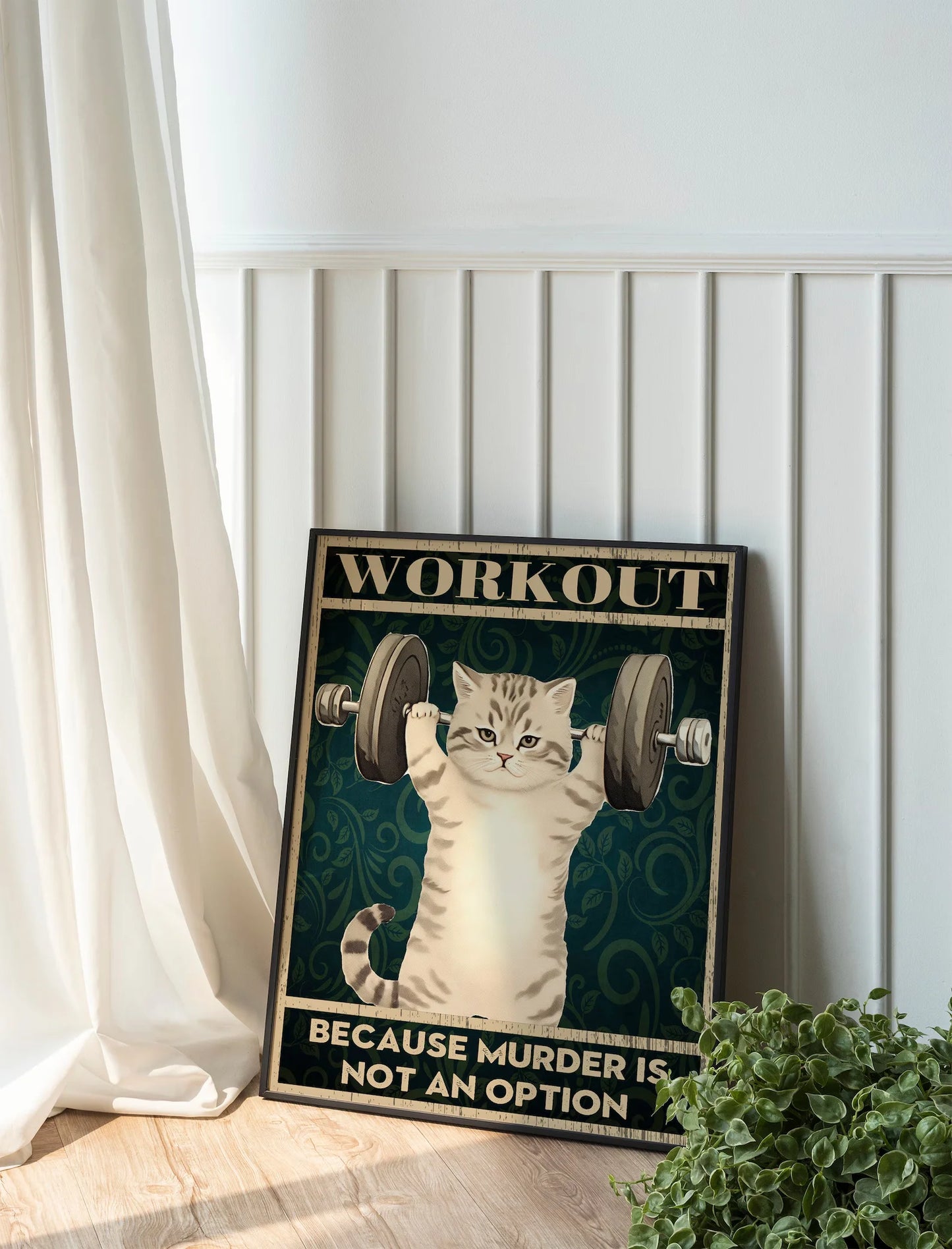 Funny Workout Cat Print, Funny Wall Art, Decor, Wall Art, Funny Cat, Cat Lovers, Gym, Gym Wall Decoration Trendy Wall Art