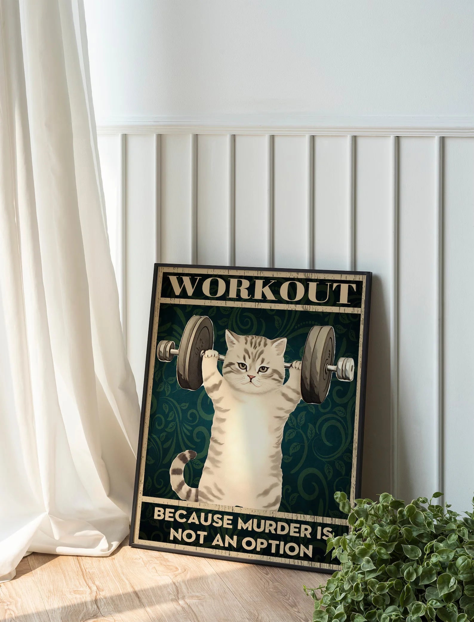 Funny Workout Cat Print, Funny Wall Art, Decor, Wall Art, Funny Cat, Cat Lovers, Gym, Gym Wall Decoration Trendy Wall Art