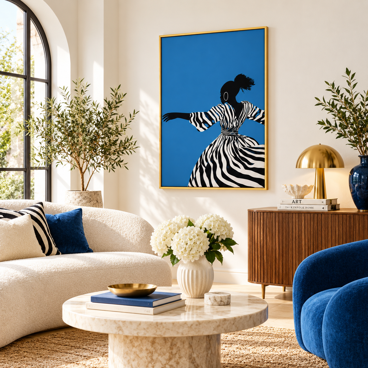 Dance in Blue Striped Woman Art Poster