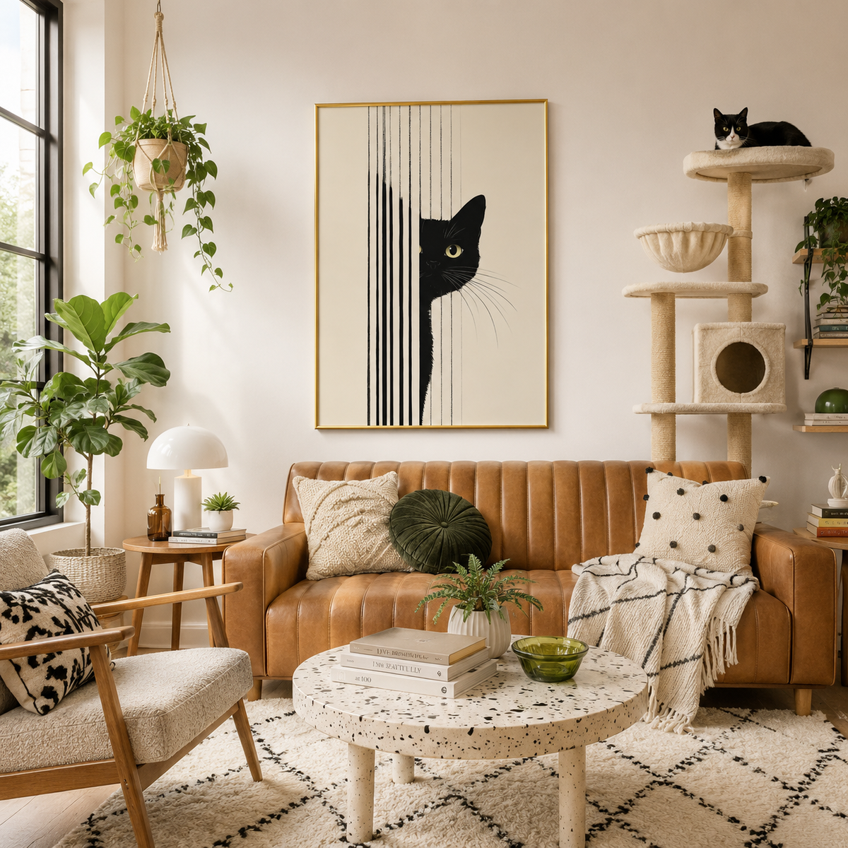 Peek Through the Lines Poster – Minimalist Black Cat Wall Art