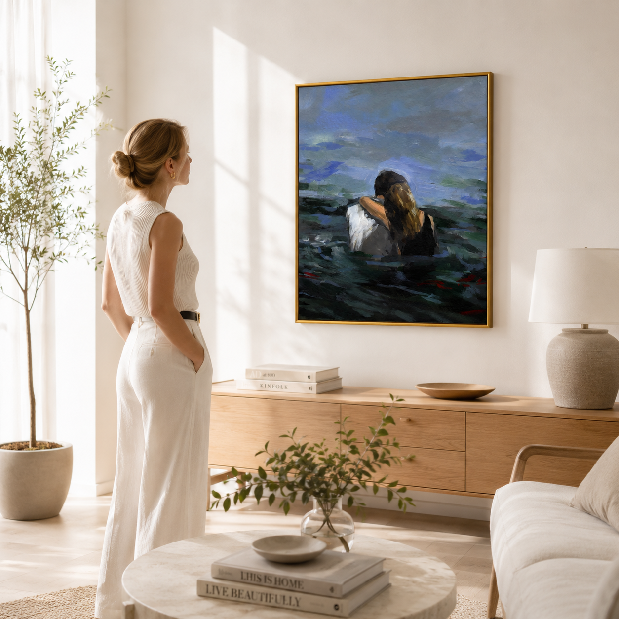 Embrace Beyond the Tide Poster – Romantic Coastal Wall Art