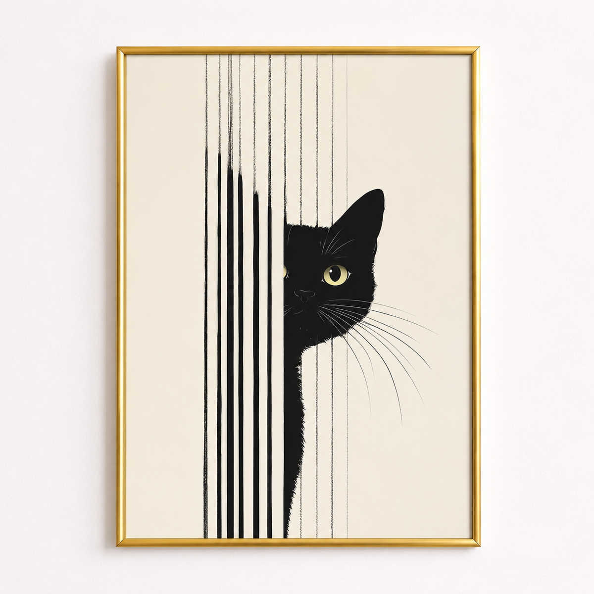 Peek Through the Lines Poster – Minimalist Black Cat Wall Art