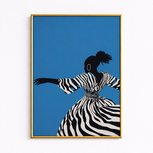 Dance in Blue Striped Woman Art Poster