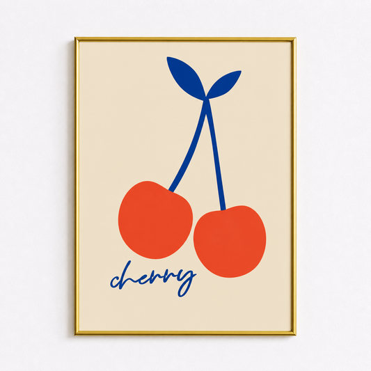 Minimal Cherry Poster – Scandinavian Fruit Wall Art