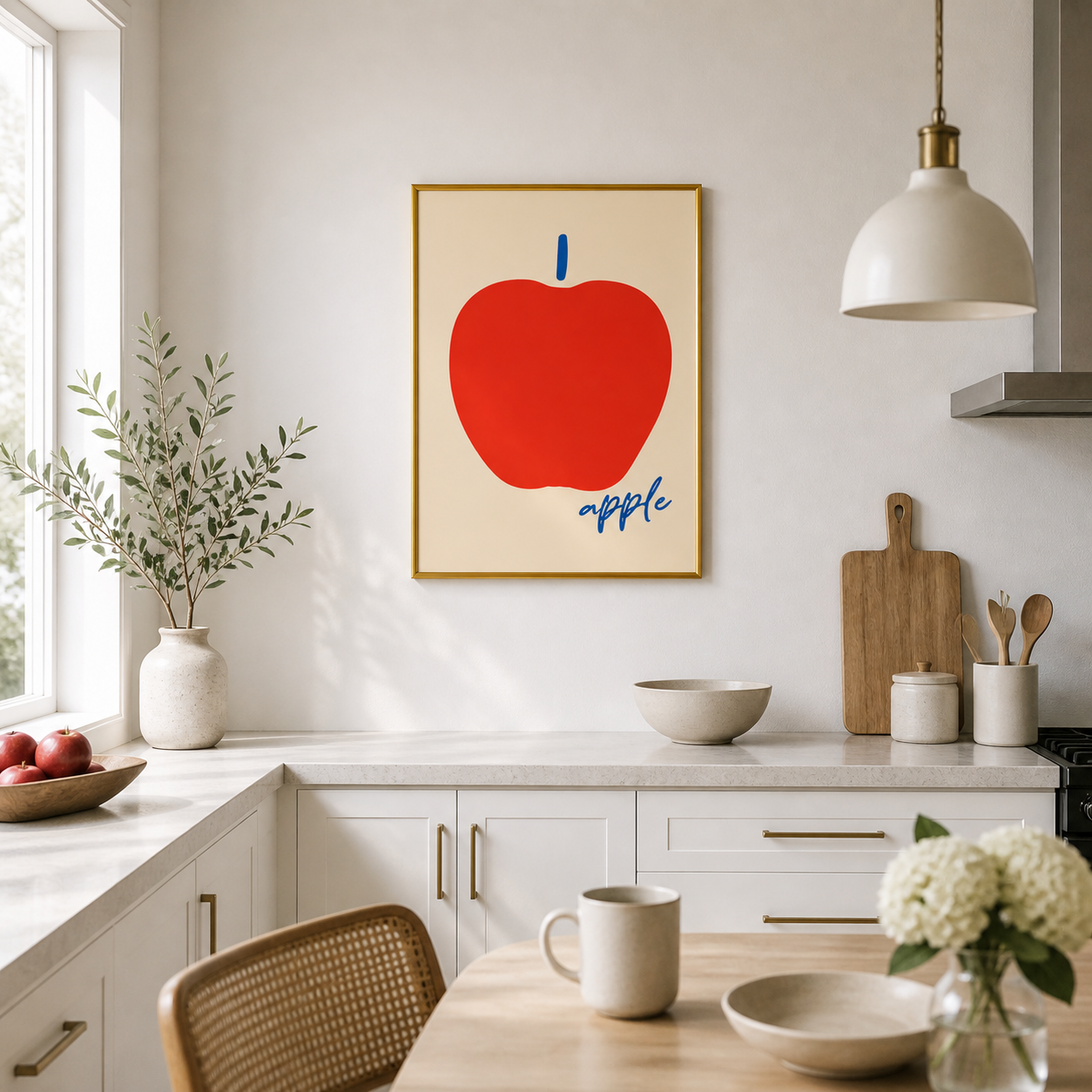 Minimal Apple Poster – Scandinavian Fruit Wall Art