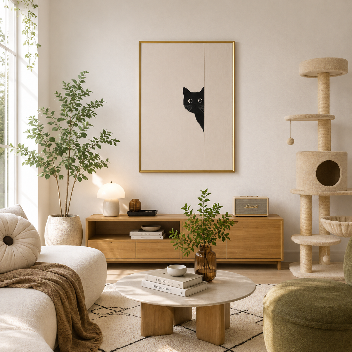 Little Peek Poster – Minimalist Black Cat Wall Art