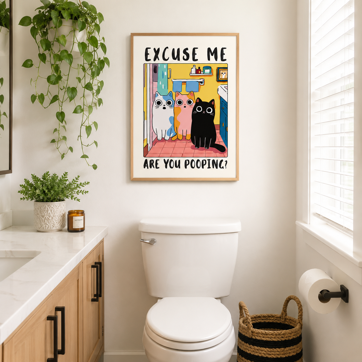 Privacy Is A Myth Poster – Funny Cat Bathroom Wall Art