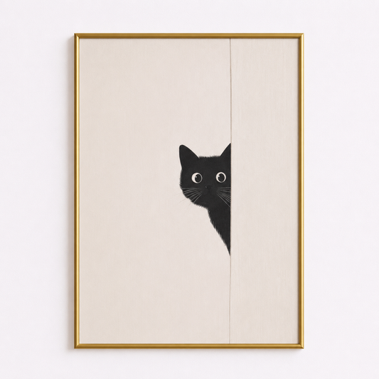 Little Peek Poster – Minimalist Black Cat Wall Art