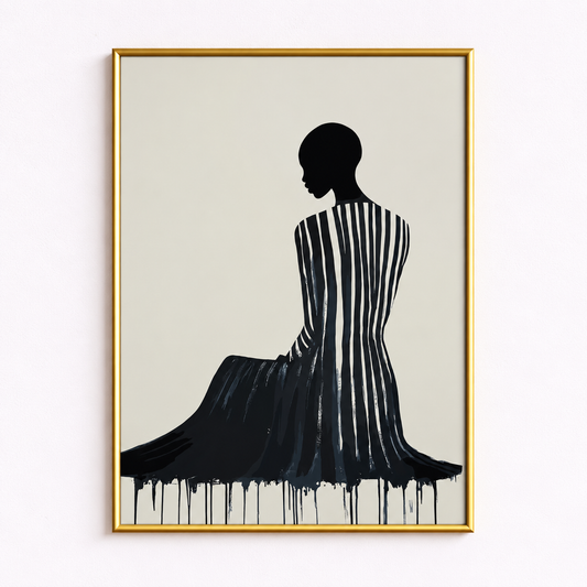 Quiet Elegance Striped Woman Art Poster
