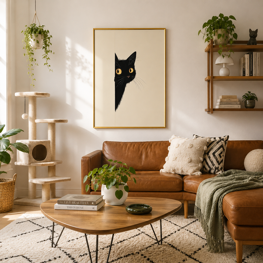 Curious Peek – Black Cat Minimalist Wall Art