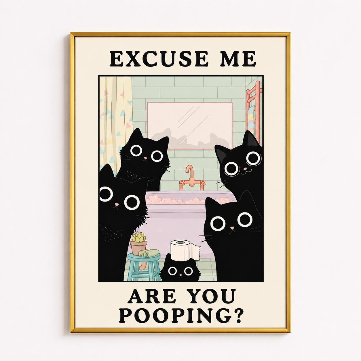 The Bathroom Board Meeting Poster – Funny Cat Bathroom Wall Art