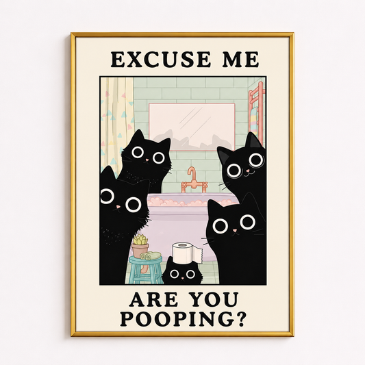 The Bathroom Board Meeting Poster – Funny Cat Bathroom Wall Art