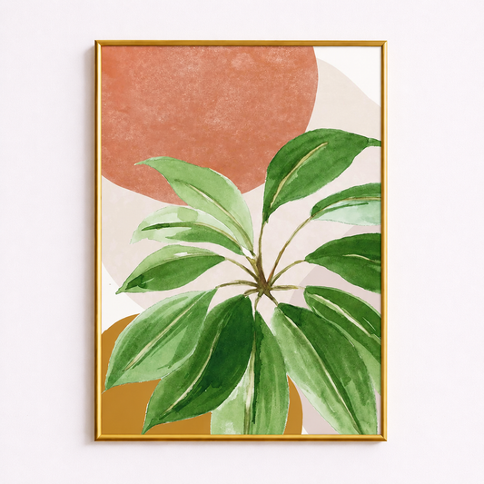 Tropical Green Watercolor Leaves Poster – Scandinavian Boho Wall Art