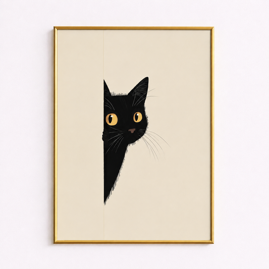 Curious Peek – Black Cat Minimalist Wall Art