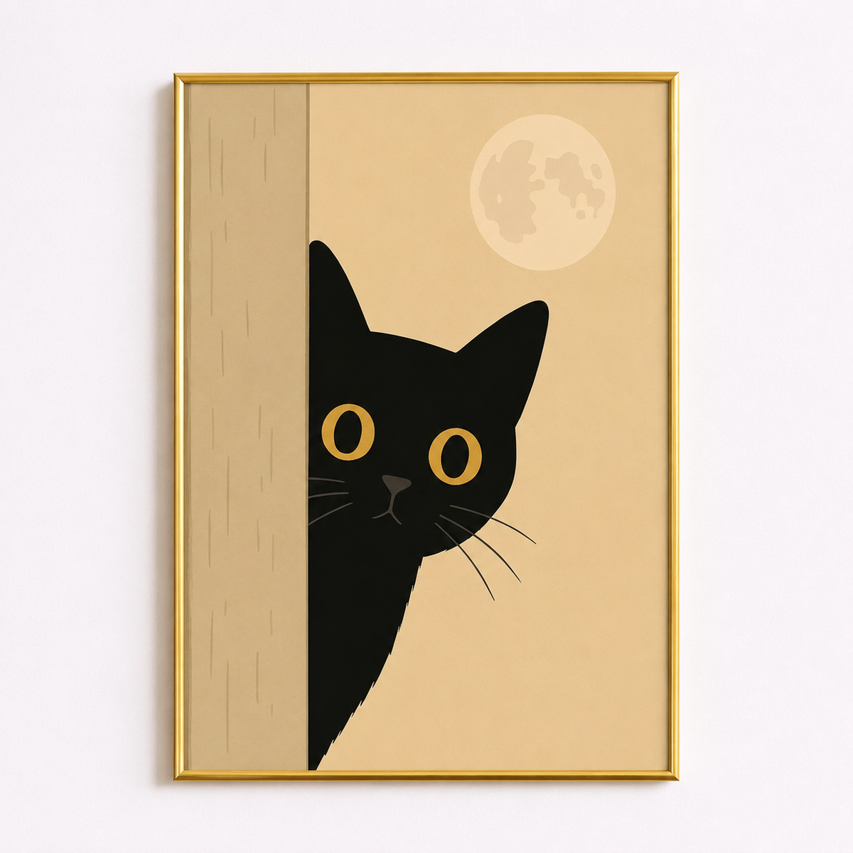 Moonlit Peek – Black Cat Minimalist Wall Art