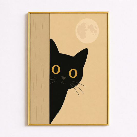Moonlit Peek – Black Cat Minimalist Wall Art