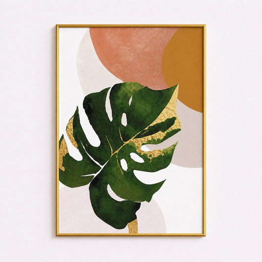 Luxury Monstera Gold Leaf Poster – Scandinavian Boho Wall Art