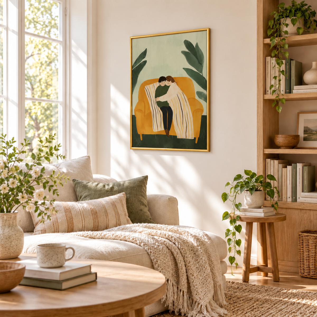 Together in Comfort Warm Figurative Art Poster