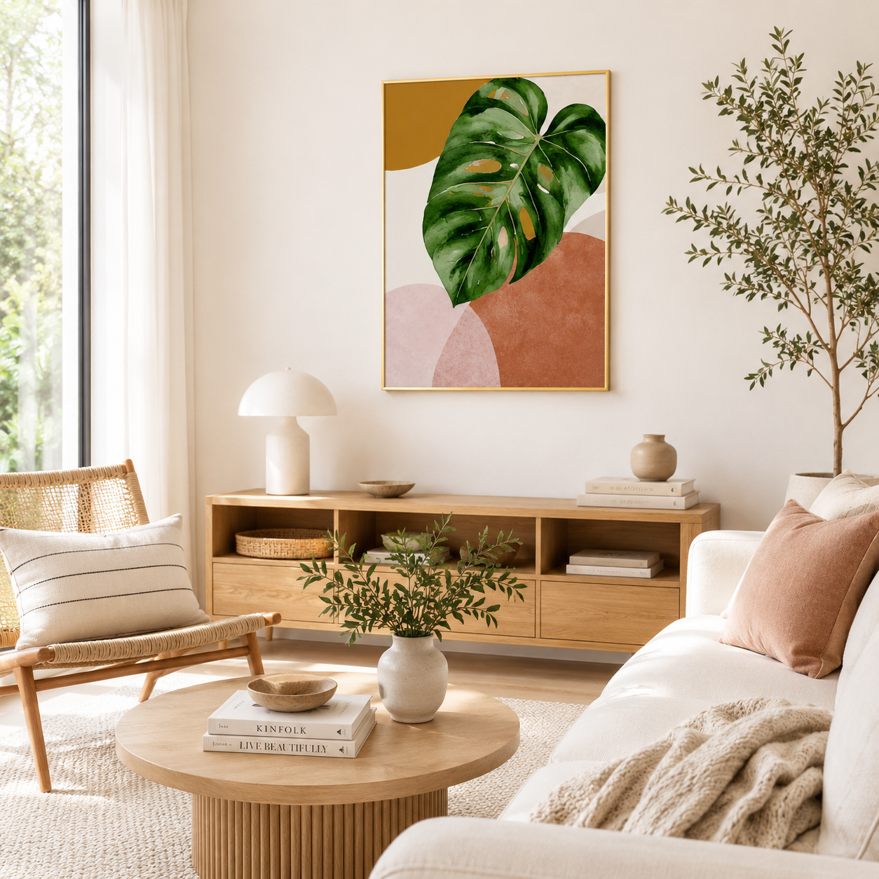 Tropical Monstera Watercolor Poster – Scandinavian Boho Wall Art