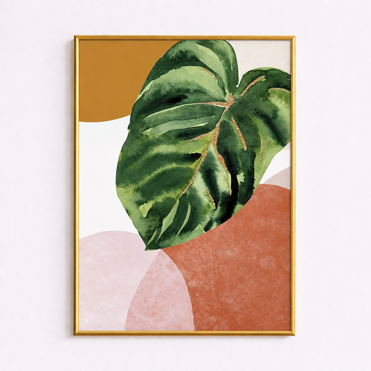 Tropical Monstera Watercolor Poster – Scandinavian Boho Wall Art