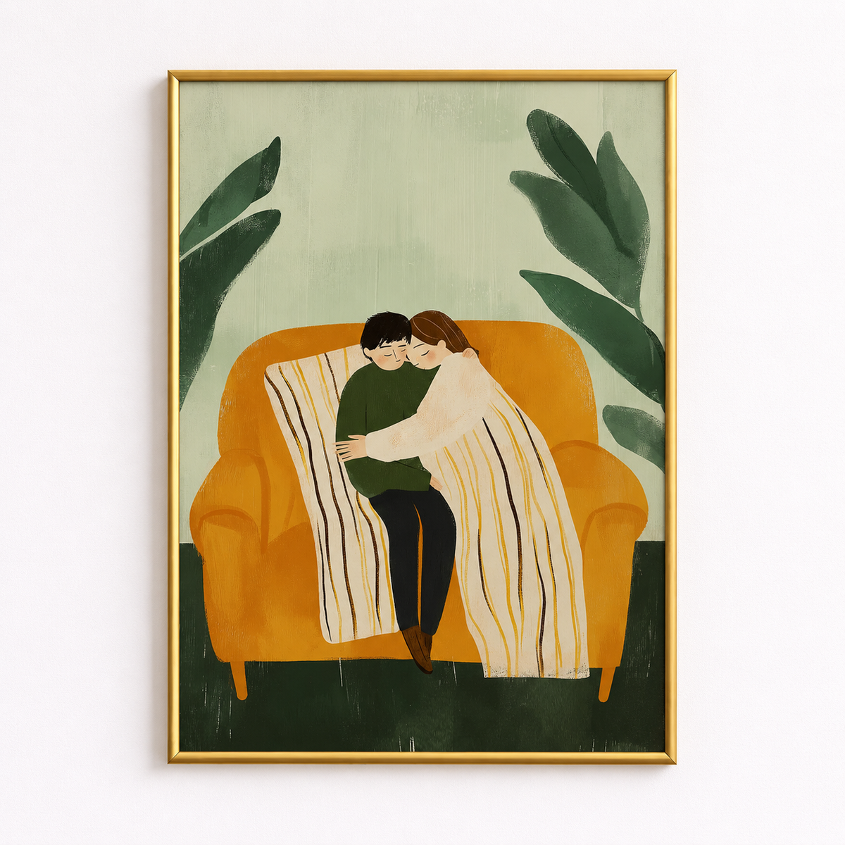 Together in Comfort Warm Figurative Art Poster