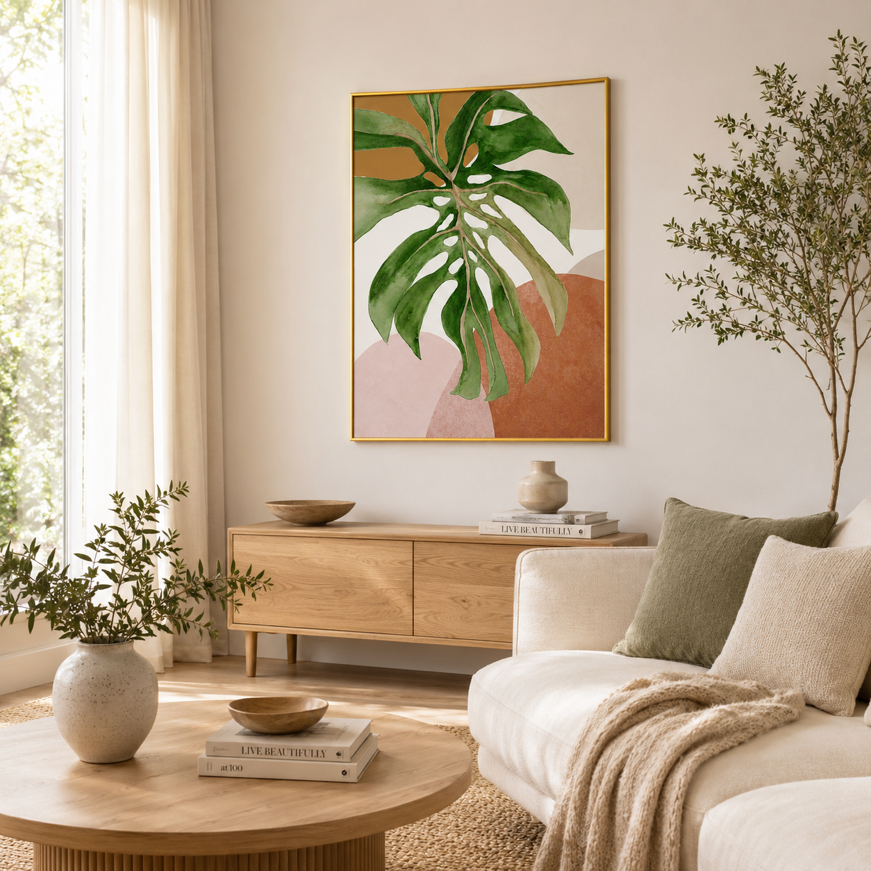Watercolor Monstera Leaf Poster – Scandinavian Boho Wall Art