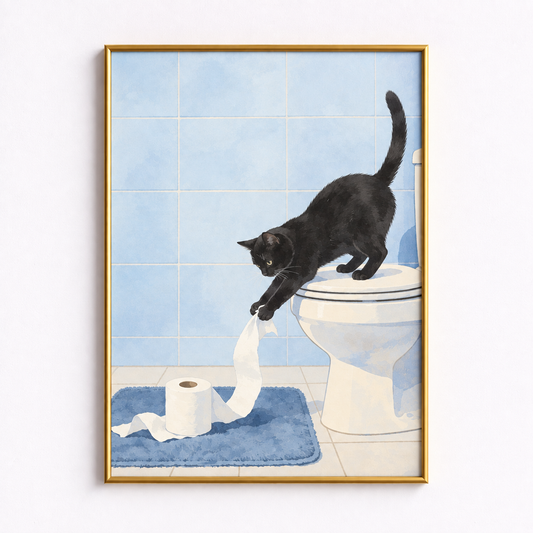 Caught in the Act Funny Black Cat Bathroom Poster