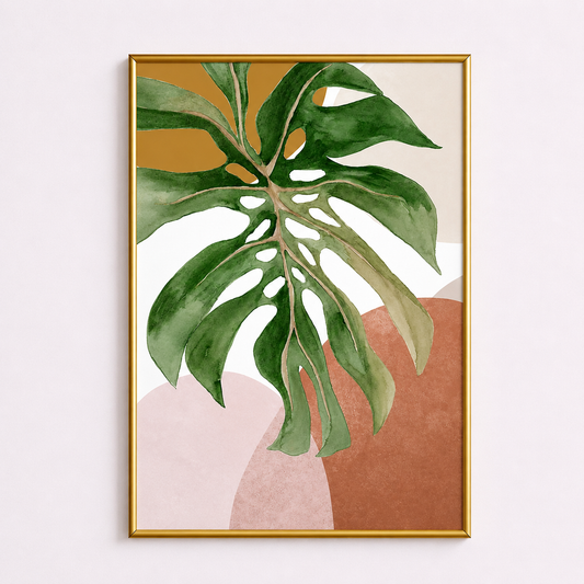 Watercolor Monstera Leaf Poster – Scandinavian Boho Wall Art
